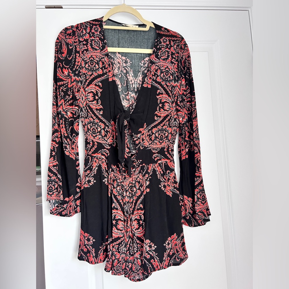 ILLA ILLA Black/Red/Orange Paisley Romper with Tie Front